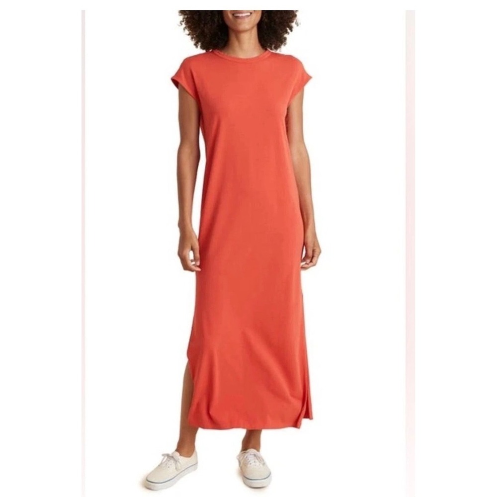 Marine Layer Coral Orange Organic Cotton Modal Maxi T-Shirt Dress Large